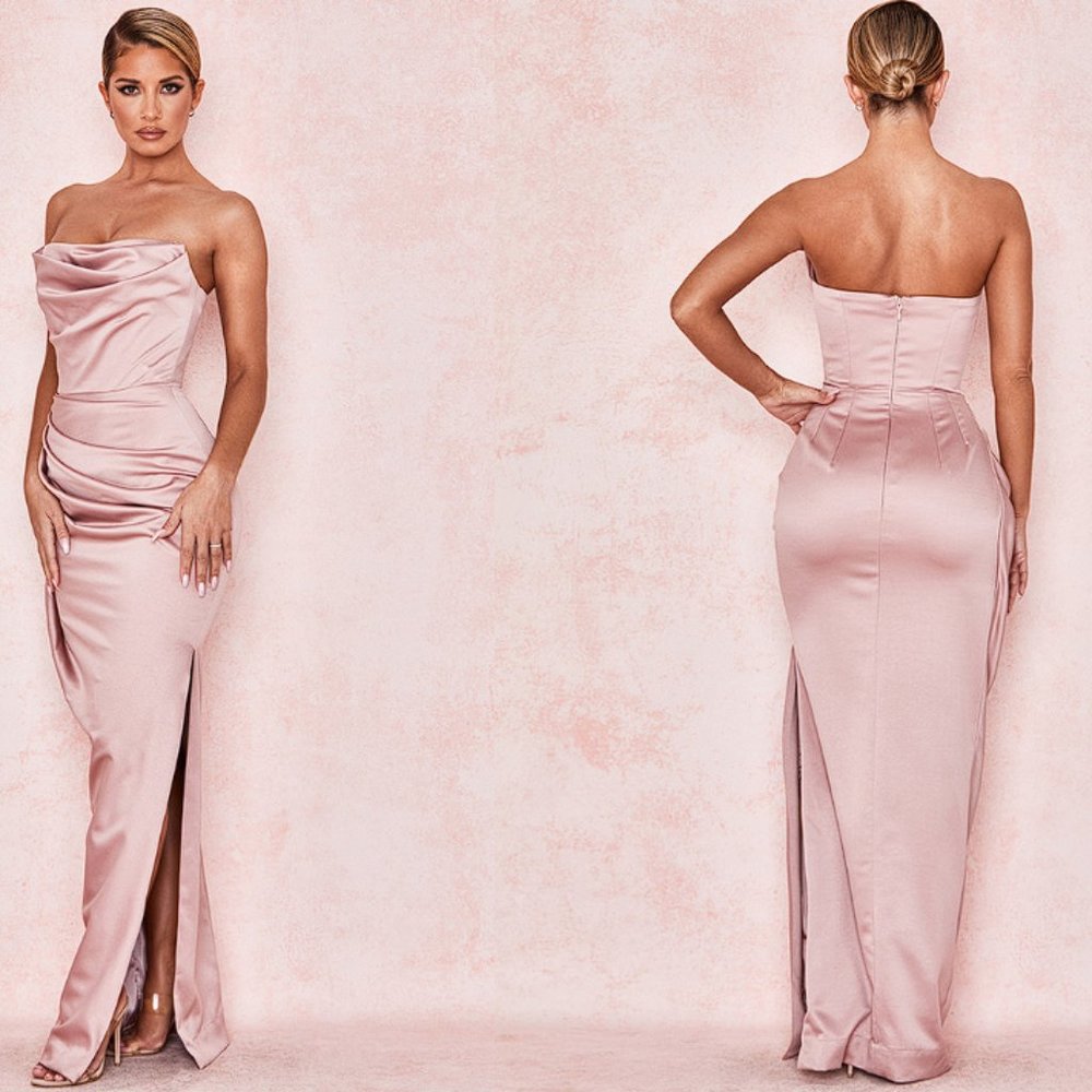HOUSE OF CB 'Adrienne' Blush Satin Strapless Gown NWOT - Picture 5 of 15